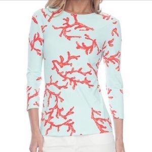 J. McLaughlin Teal Blue Bright Pink Coral Signature Tee Catalina Cloth x-Large